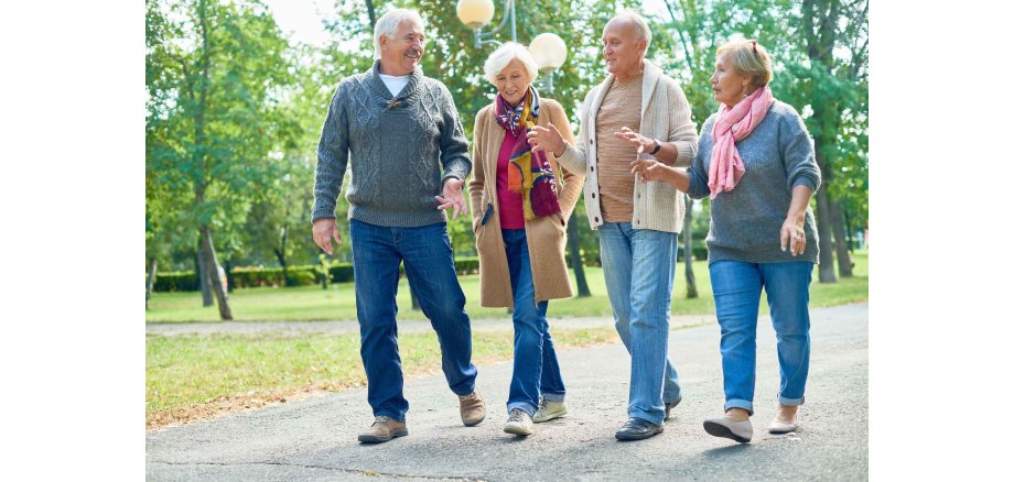 Portrait,Of,Two,Senior,Couples,Going,For,Walk,In,Park